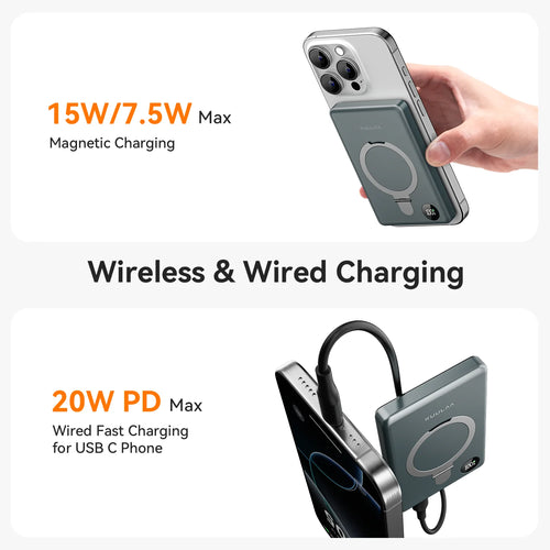 10000Mah Magnetic Power Bank, 20W PD Fast Charging with Ring Stand & LED Display Compatible for Iphone 17/16/15/14/13/12