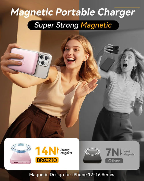 Magnetic Wireless Portable Charger, 12000Mah Power Bank, Fast Charging Battery Pack Compatible for Iphone 17/16/15/14/13, Pink